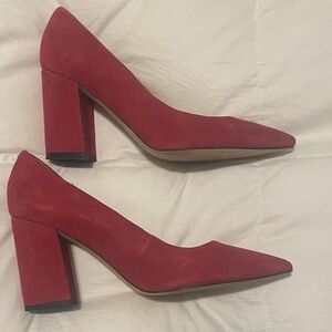 Nine West Red Suede Pointed Block Heel Pumps